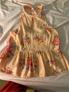 Women’s  Peach Floral Ruffle Tank Top